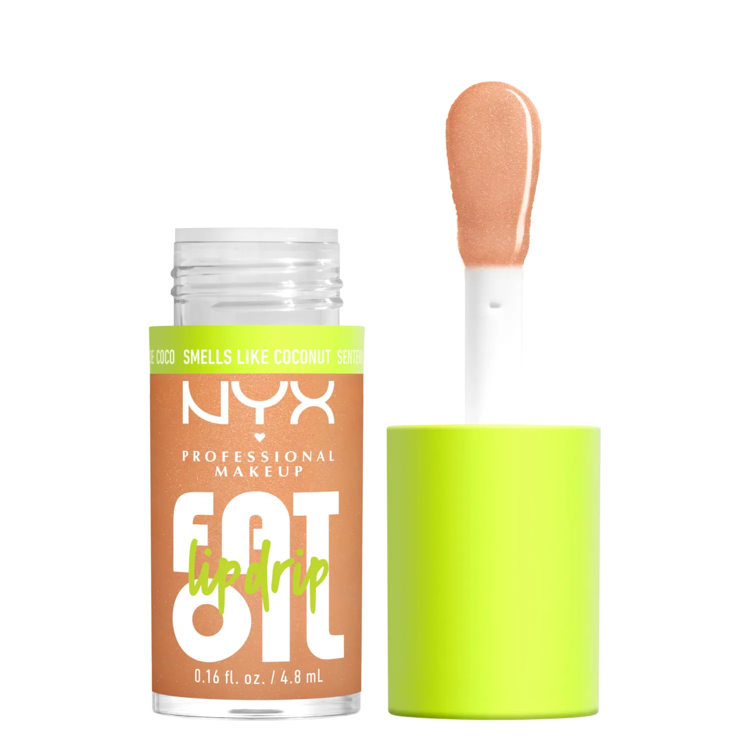 NYX PROFESSIONAL MAKEUP Fat Oil Lip Drip, Moisturizing Lip Oil Gloss, Tinted Formula & Up to 12 HR Hydration, Vegan & Cruelty-Free - Coconut Cutie (Champagne Shimmer)