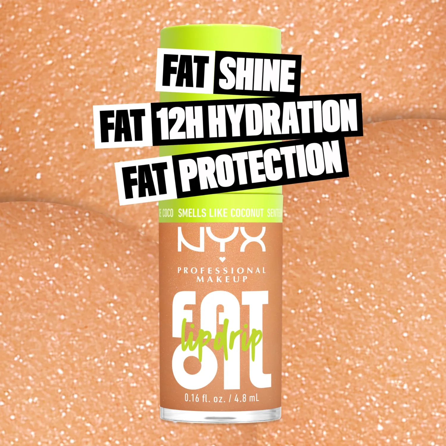 NYX PROFESSIONAL MAKEUP Fat Oil Lip Drip, Moisturizing Lip Oil Gloss, Tinted Formula & Up to 12 HR Hydration, Vegan & Cruelty-Free - Coconut Cutie (Champagne Shimmer)