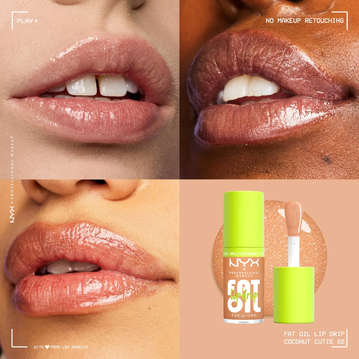 NYX PROFESSIONAL MAKEUP Fat Oil Lip Drip, Moisturizing Lip Oil Gloss, Tinted Formula & Up to 12 HR Hydration, Vegan & Cruelty-Free - Coconut Cutie (Champagne Shimmer)