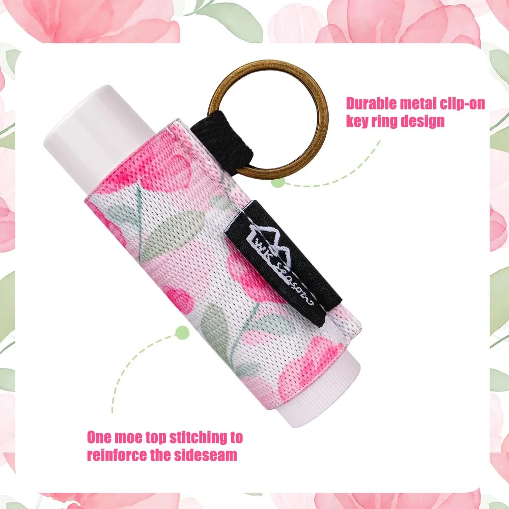 WK IEASON 8PCS Lip Balm & Lip Gloss Holder Keychain - Elastic Holder for Fat & Slim Chapsticks (8pcs Floral A)