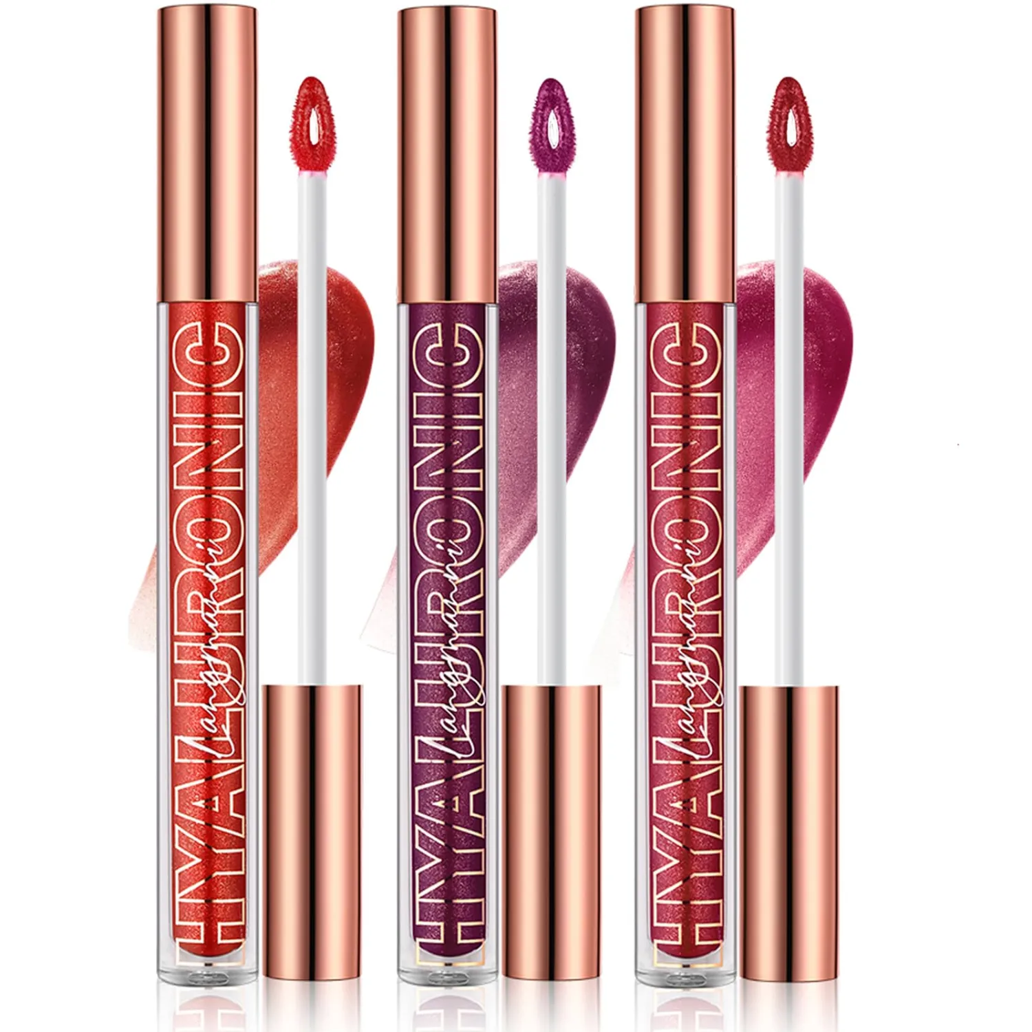 LANGMANNI Hyaluronic Acid Lip Gloss Set(3Pcs),Shimmer & Long Lasting Smooth Texture Gloss For Lips Plumping,Moisturizing And Brightening. 0.1oz/pc (#6+#7+#8)
