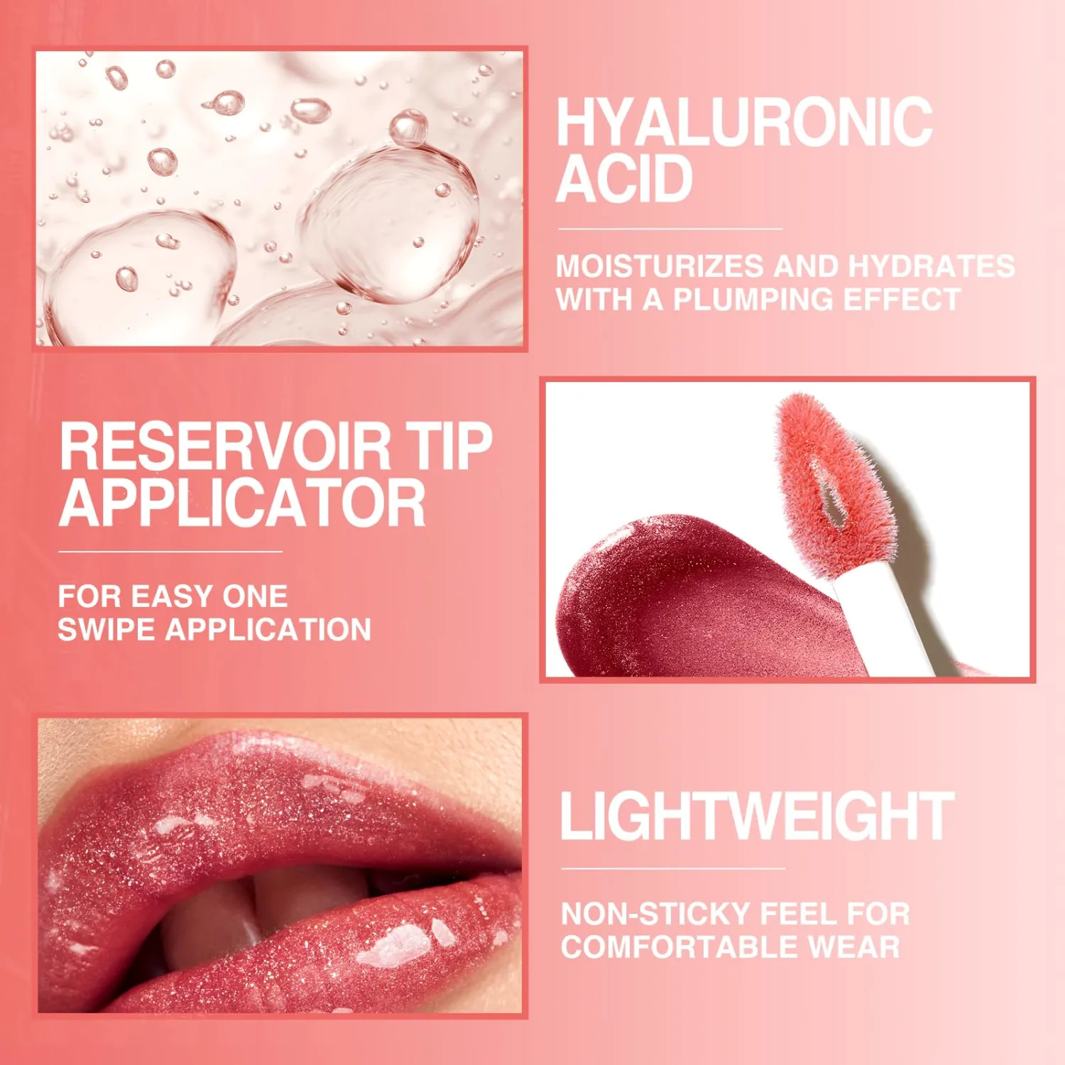 LANGMANNI Hyaluronic Acid Lip Gloss Set(3Pcs),Shimmer & Long Lasting Smooth Texture Gloss For Lips Plumping,Moisturizing And Brightening. 0.1oz/pc (#6+#7+#8)