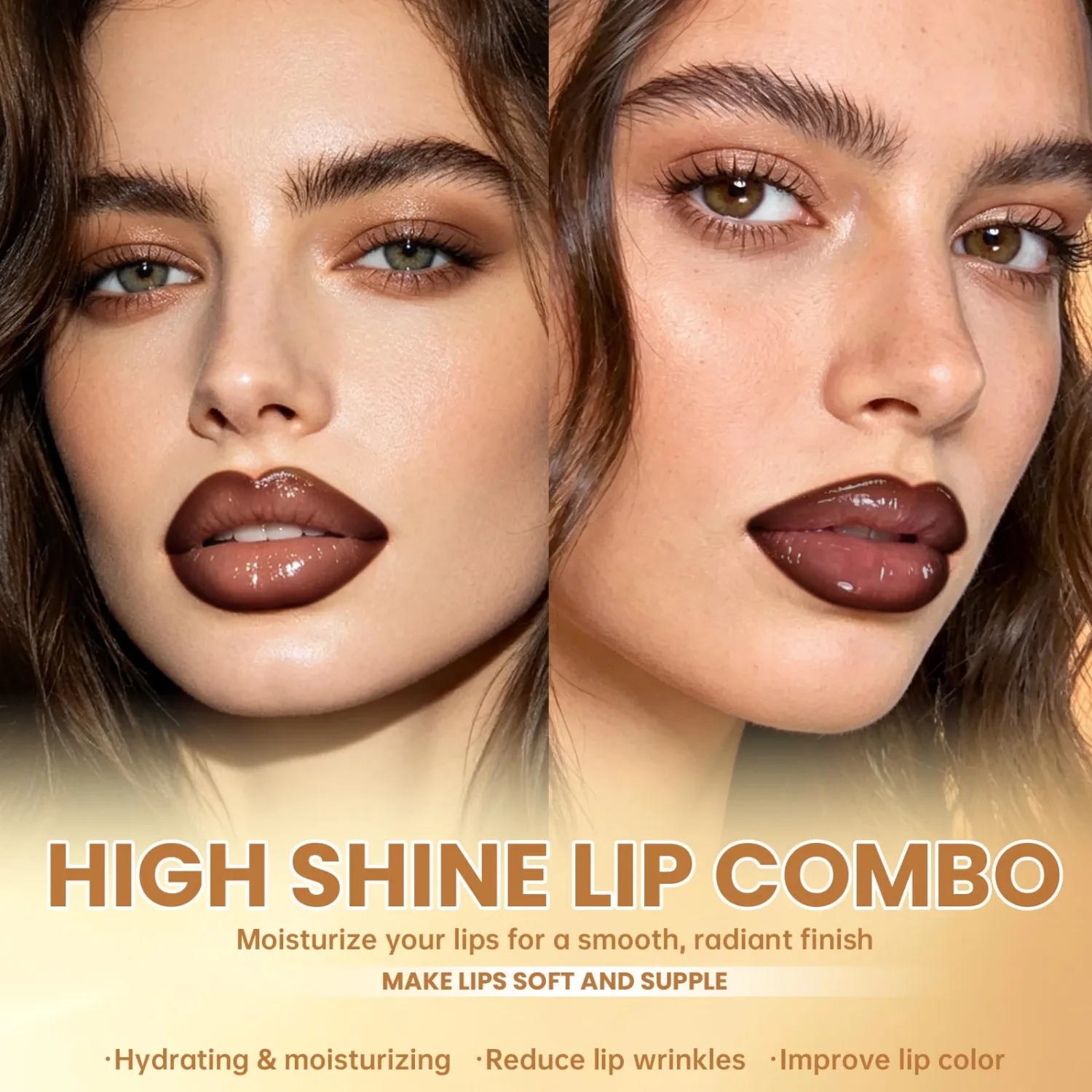 HOSAILY Natural Nude Lip Combo, High Shine Lip Gloss&Brown Lip Liner Set