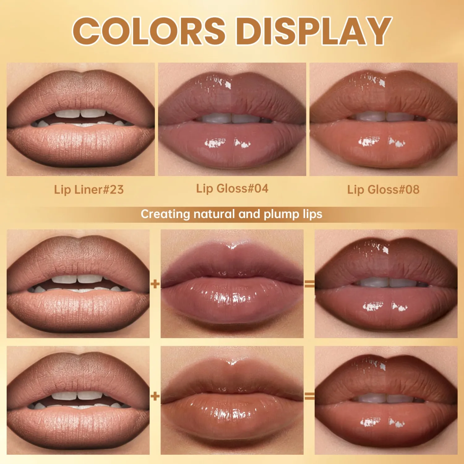 HOSAILY Natural Nude Lip Combo, High Shine Lip Gloss&Brown Lip Liner Set