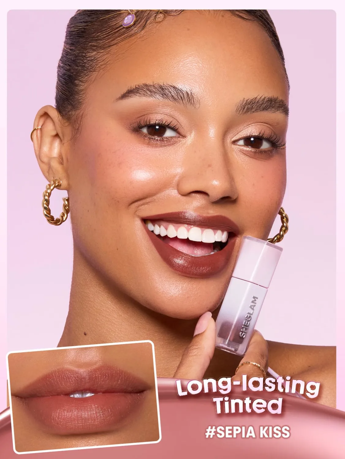 SHEGLAM Glazed & Locked Glossy Long-lasting Lip Tint Lightweight Non-Sticky Mirror-Like Finish Lipstick-555 Sepia Kiss