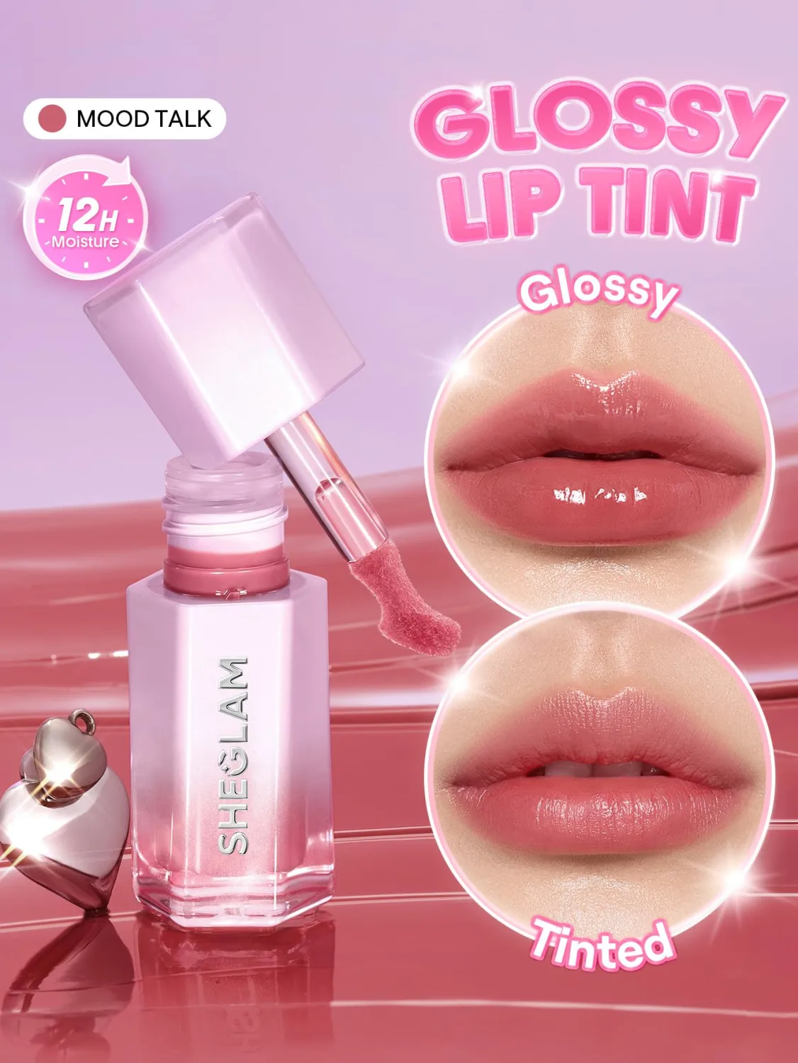 SHEGLAM Glazed & Locked Glossy Long-lasting Lip Tint Lightweight Non-Sticky Mirror-Like Finish Lipstick-131 Mood Talk