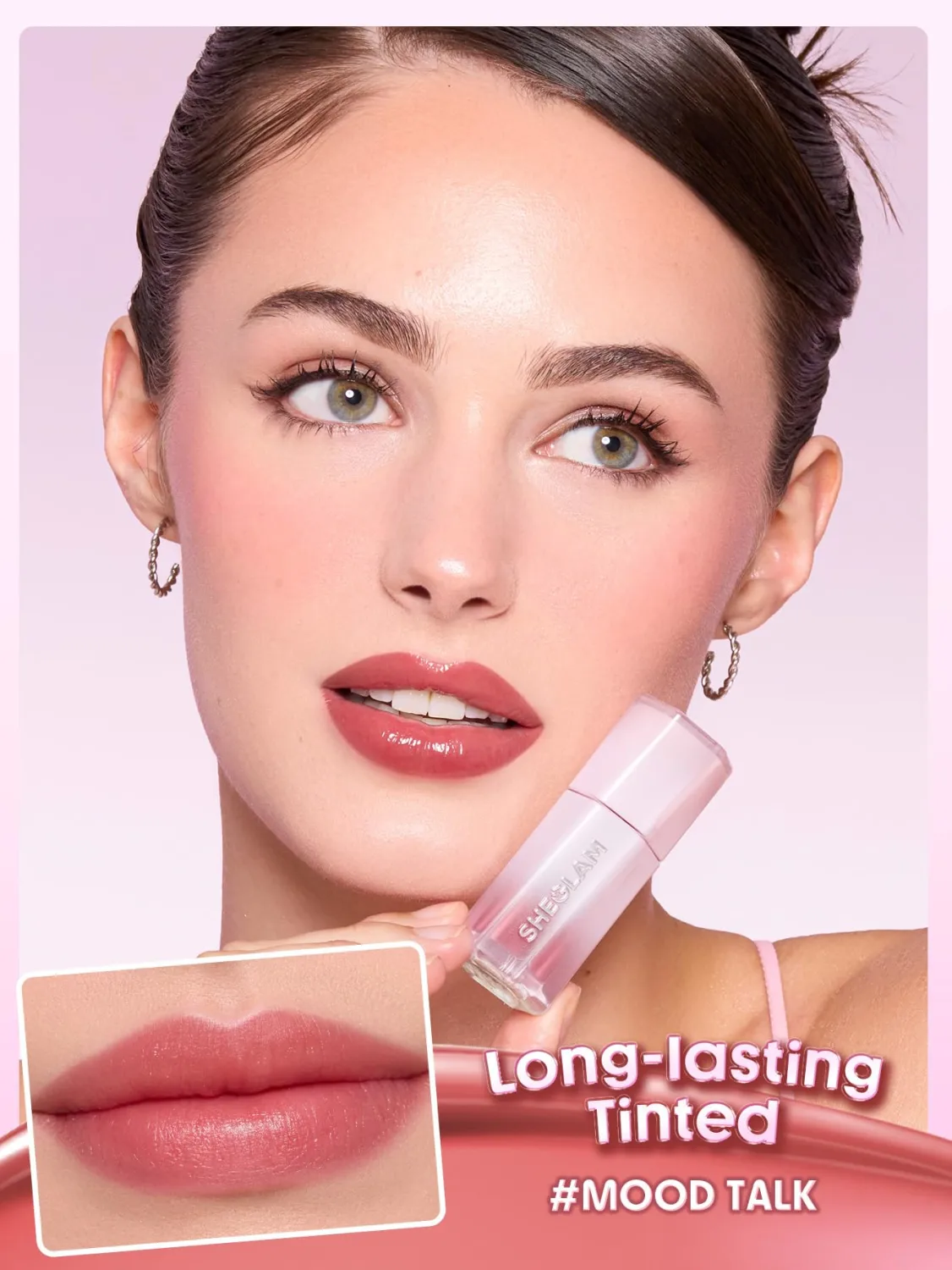 SHEGLAM Glazed & Locked Glossy Long-lasting Lip Tint Lightweight Non-Sticky Mirror-Like Finish Lipstick-131 Mood Talk