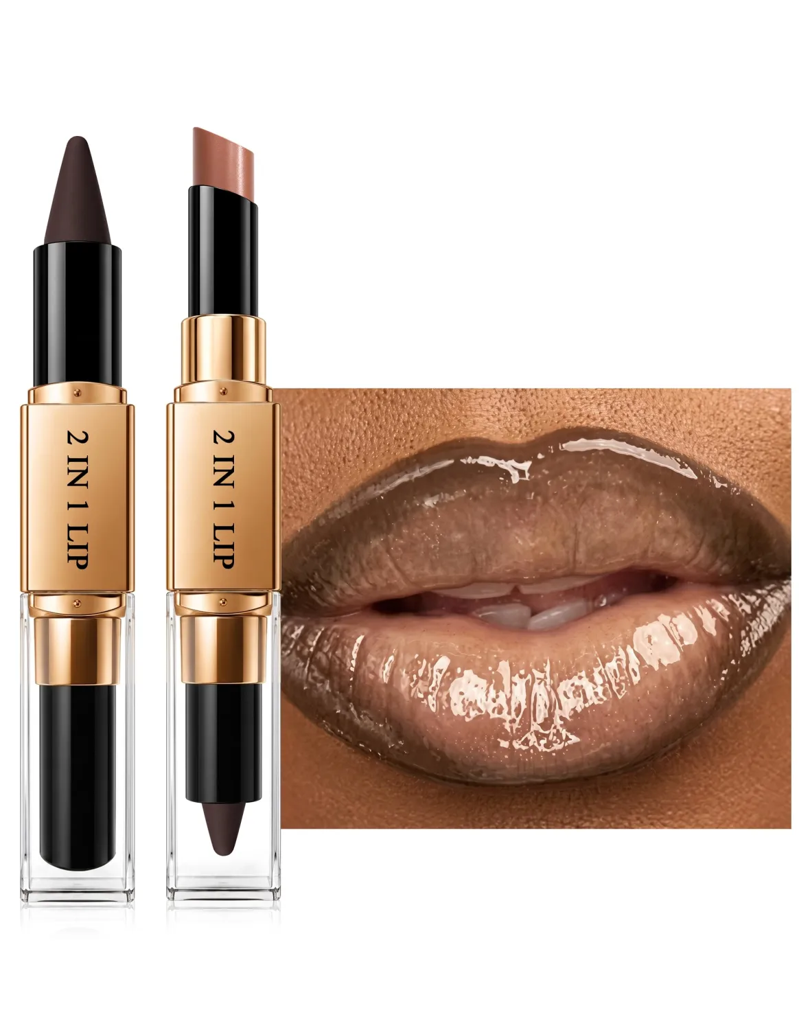 2-in-1 Lip Liner and Lipstick Combo, Matte Lip Liner & Gloss Lipstick, 10