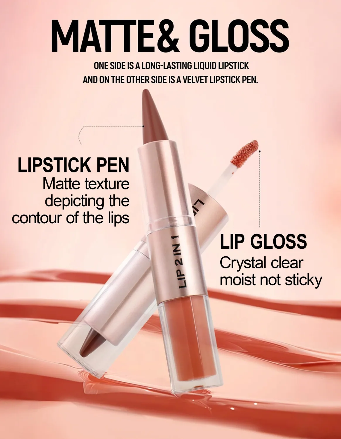 Erinde 2 In 1 Lip Combo Set, 3PCS Dual-Ended Lip Liner & Gloss Combo