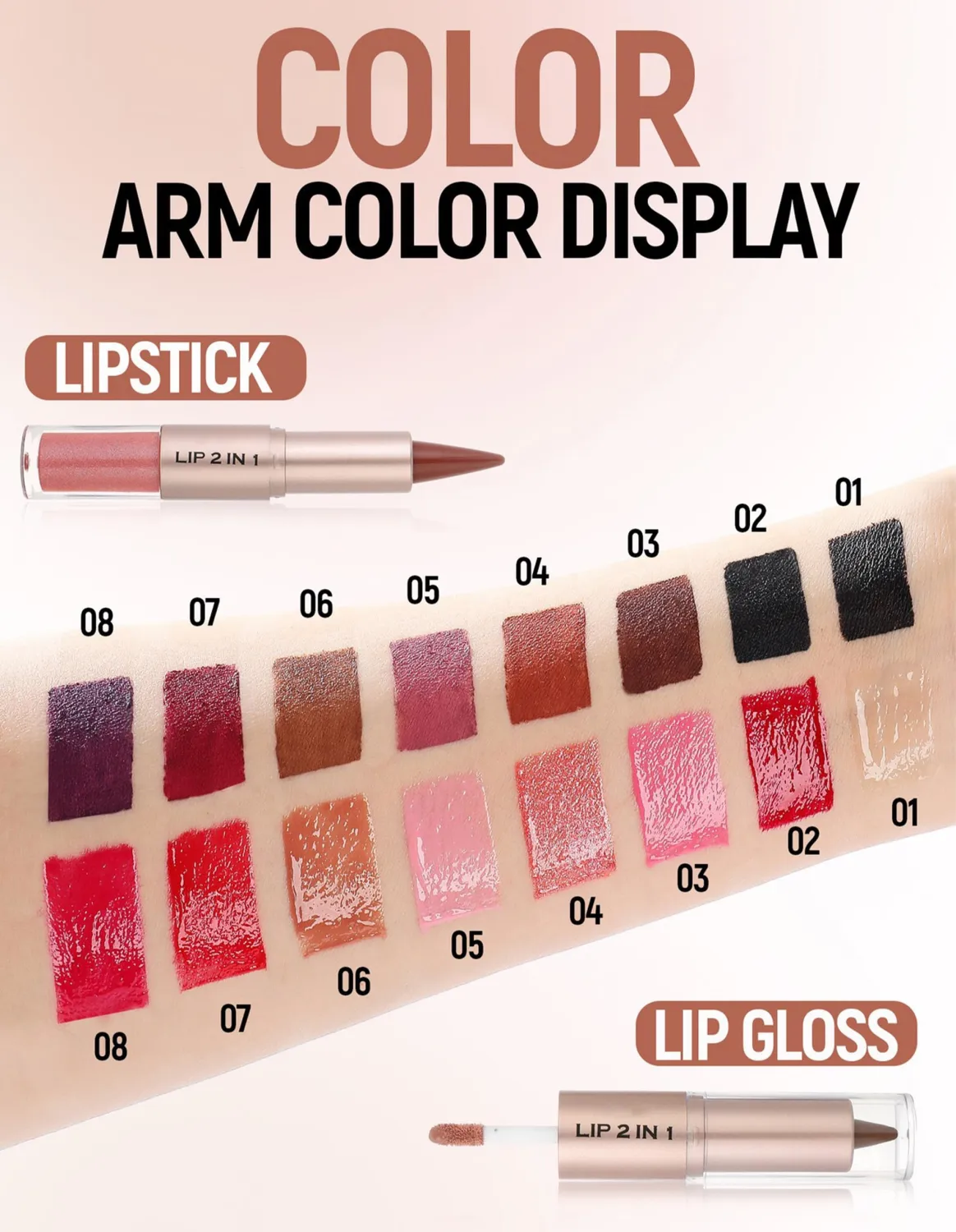 Erinde 2 In 1 Lip Combo Set, 3PCS Dual-Ended Lip Liner & Gloss Combo
