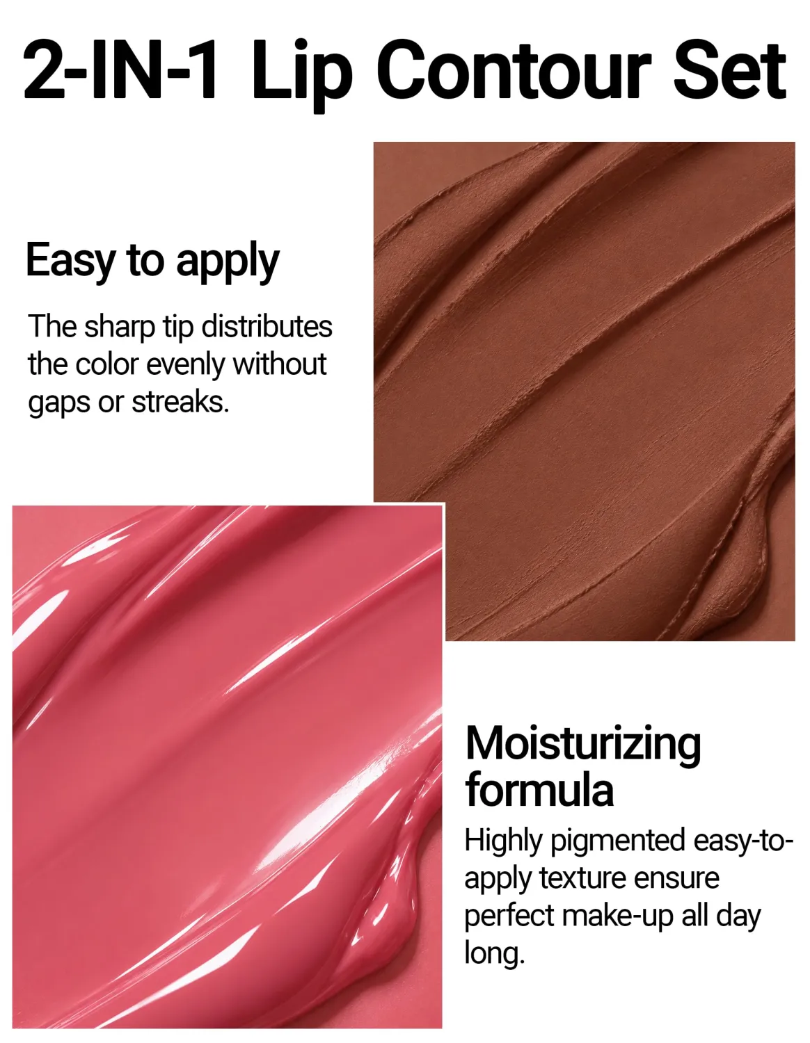 2-in-1 Lip Liner and Lipstick Combo, Matte Lip Liner & Gloss Lipstick, 01