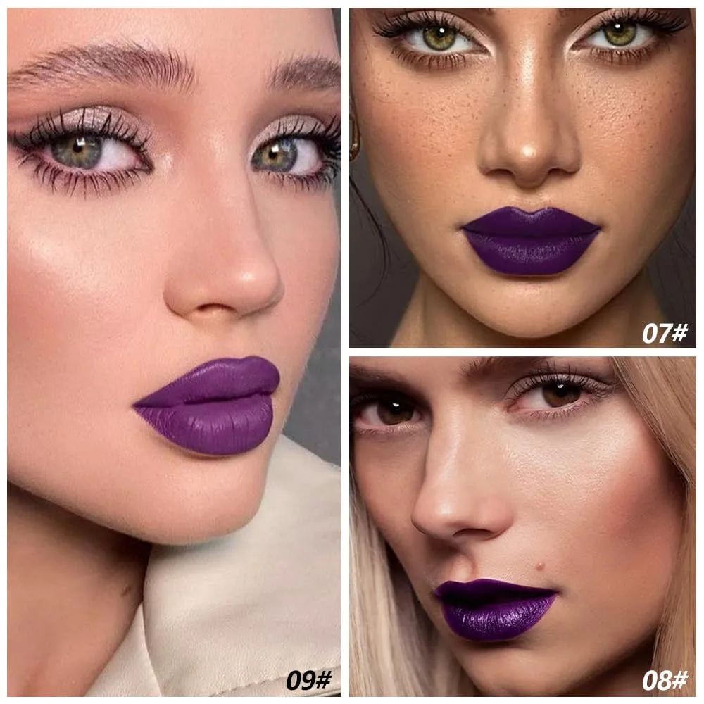 3Pcs Purple Matte Cream Lipstick Set for Women, Orchid Purple & Deep & Plum, Twist-Up Smooth Long-Lasting Lip Color, Lightweight Hydrating Velvet Finish for Everyday Makeup Holiday Party