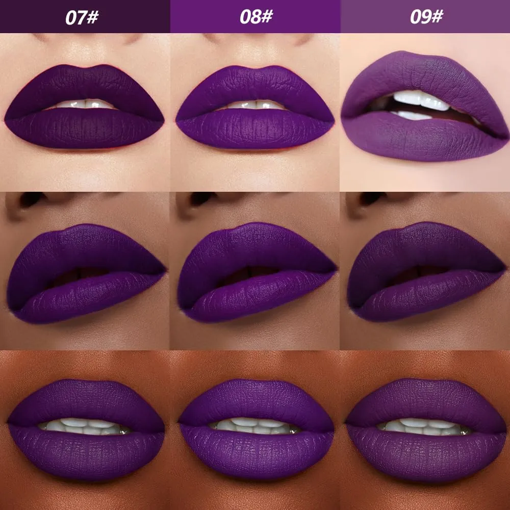 3Pcs Purple Matte Cream Lipstick Set for Women, Orchid Purple & Deep & Plum, Twist-Up Smooth Long-Lasting Lip Color, Lightweight Hydrating Velvet Finish for Everyday Makeup Holiday Party