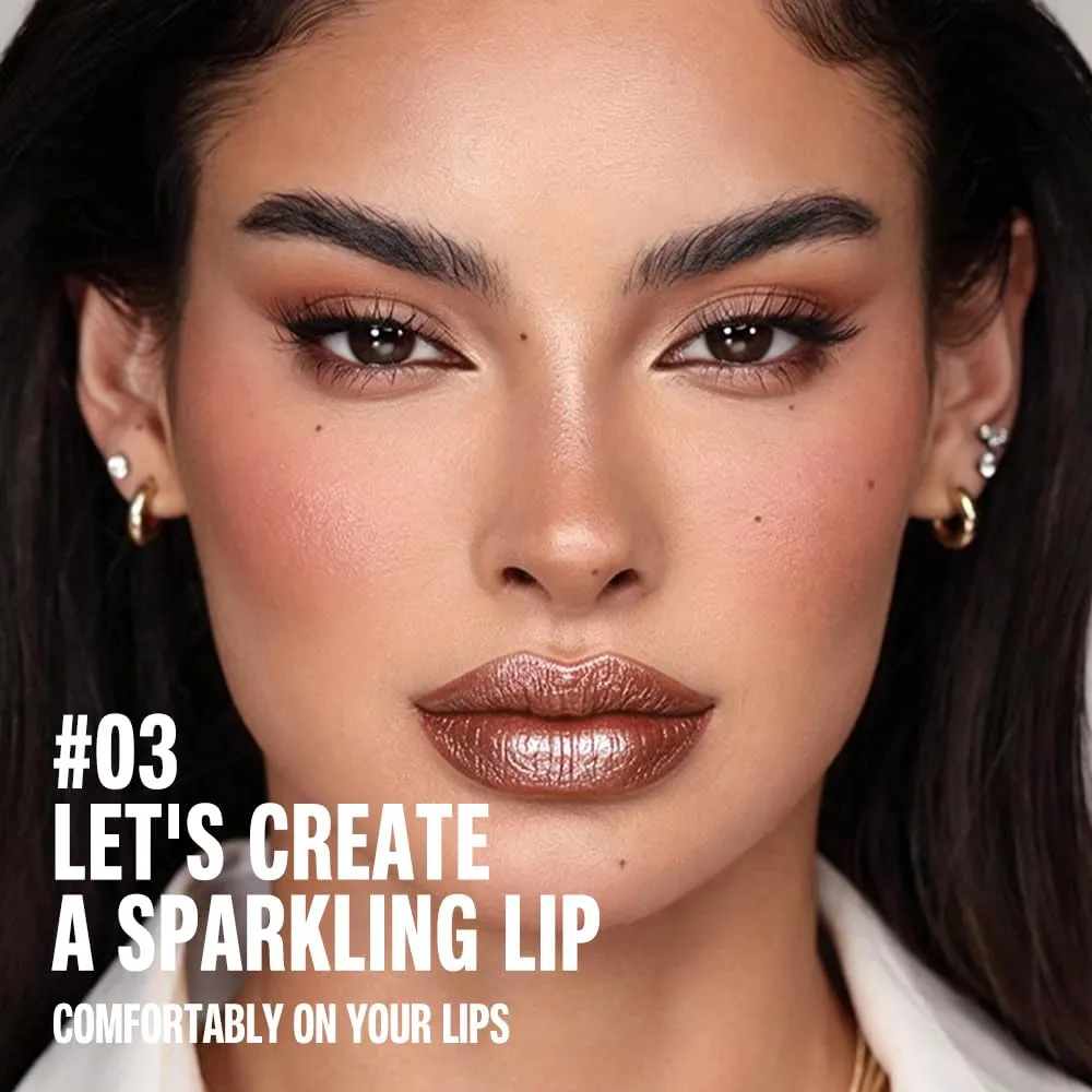 FeiCuiYun Copper Metallic Lipstick & Lip Liner Combo For Women with Metallic 3D Shine Lightweight Hydrating Formula, Cone Tip Lip Crayon Long Lasting Waterproof, Hydrating Lipstick Makeup