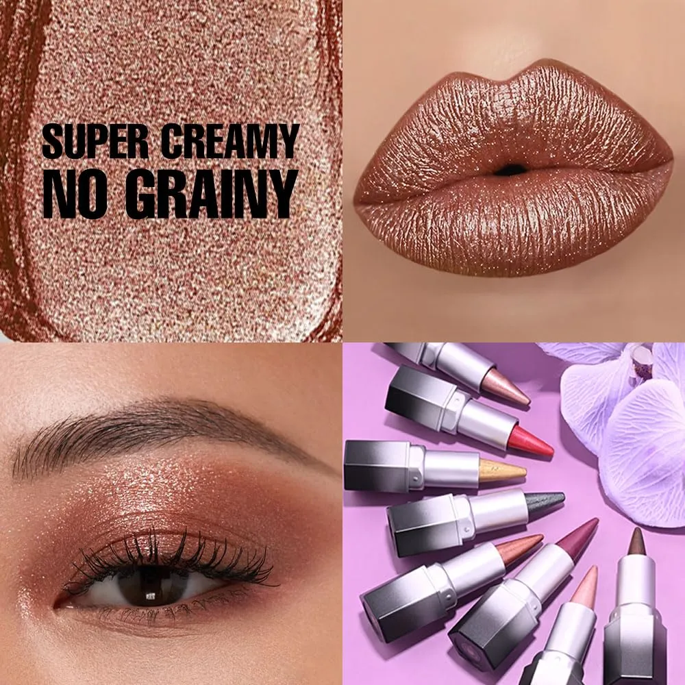 FeiCuiYun Copper Metallic Lipstick & Lip Liner Combo For Women with Metallic 3D Shine Lightweight Hydrating Formula, Cone Tip Lip Crayon Long Lasting Waterproof, Hydrating Lipstick Makeup
