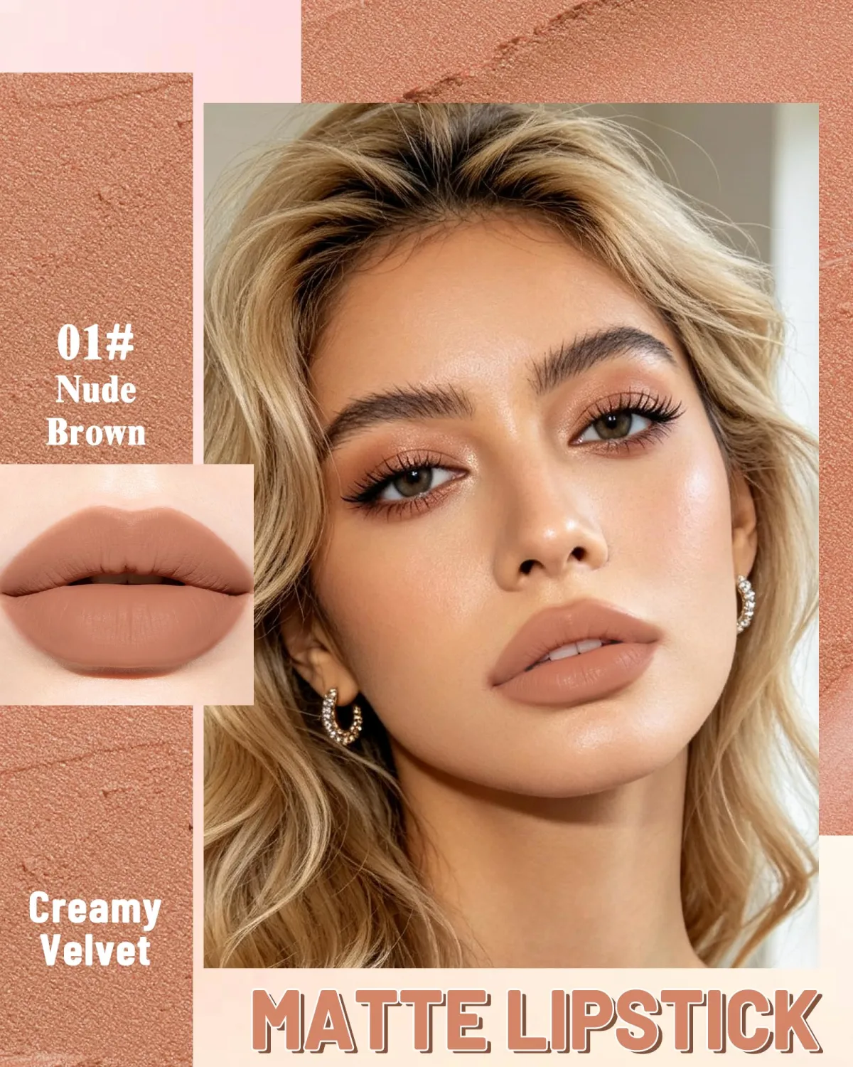 Matte Lipstick Long Lasting, Nude Brown Velvet Smooth Lipstick for Women