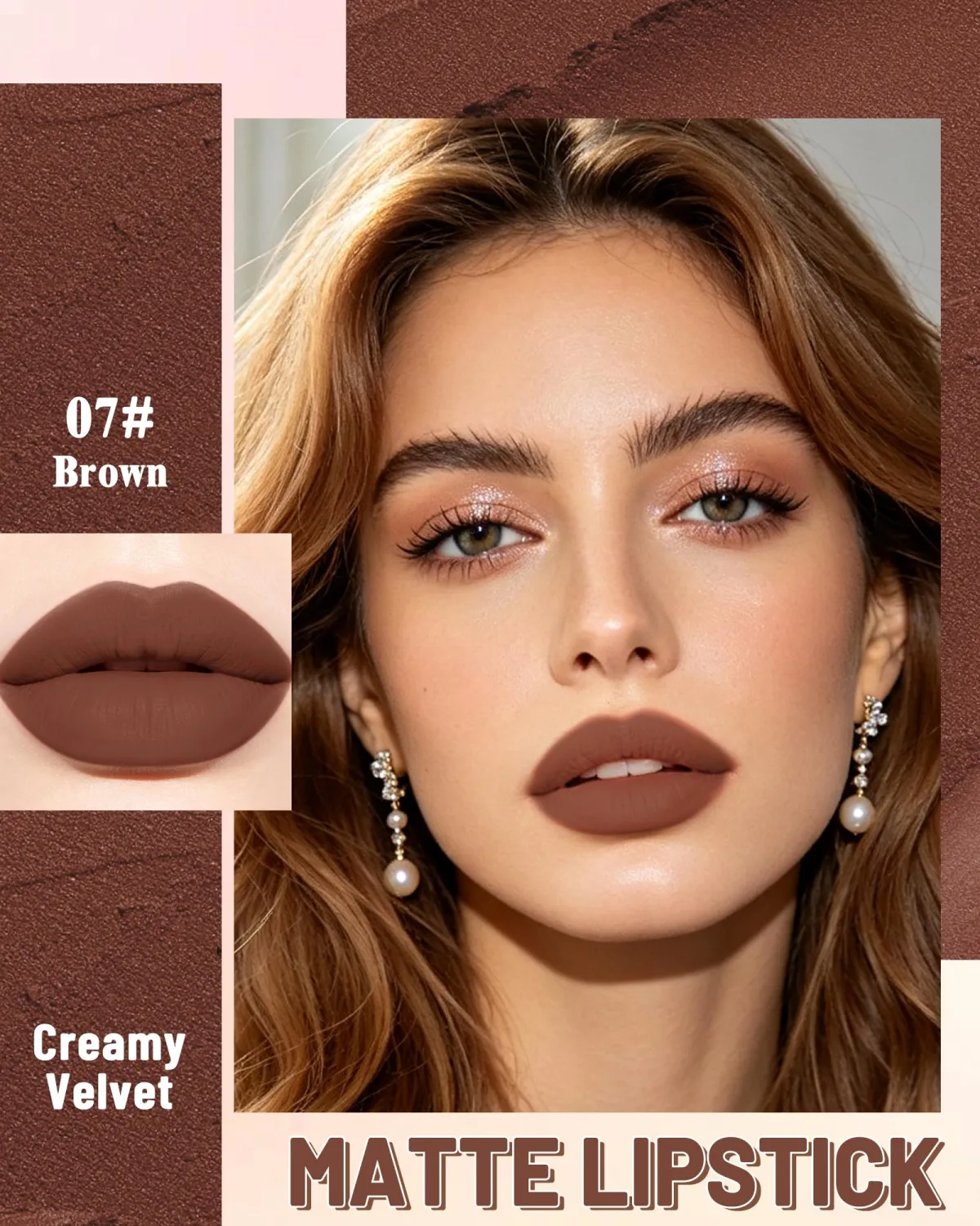 Matte Lipstick Long Lasting, Brown Velvet Smooth Lipstick for Women Makeup