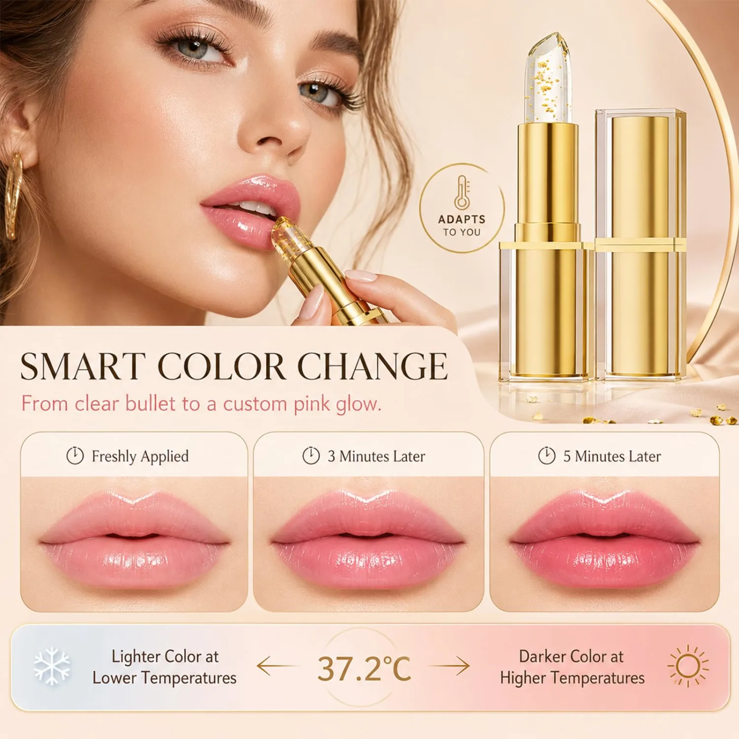 2PCS Color Changing Lipstick, Clear Lipstick That Changes Color