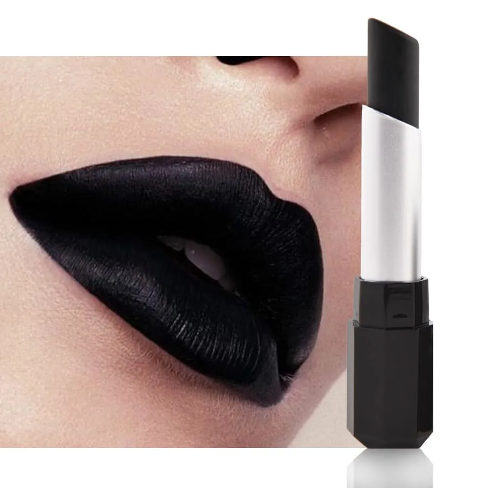 Kaely Black Matte Lipstick for Women, Pigmented Lip Gloss Stain Long Lasting Waterproof, Halloween Face & Body Paint Stick for Birthday Party Clown Goth Makeup, Vegan & Cruelty-Free 01