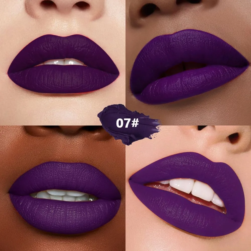 Kaely Dark Purple Matte Lipstick for Women, Pigmented Lip Gloss Stain Long Lasting Waterproof, Halloween Face & Body Paint Stick for Birthday Party Clown Goth Makeup, Vegan & Cruelty-Free 07