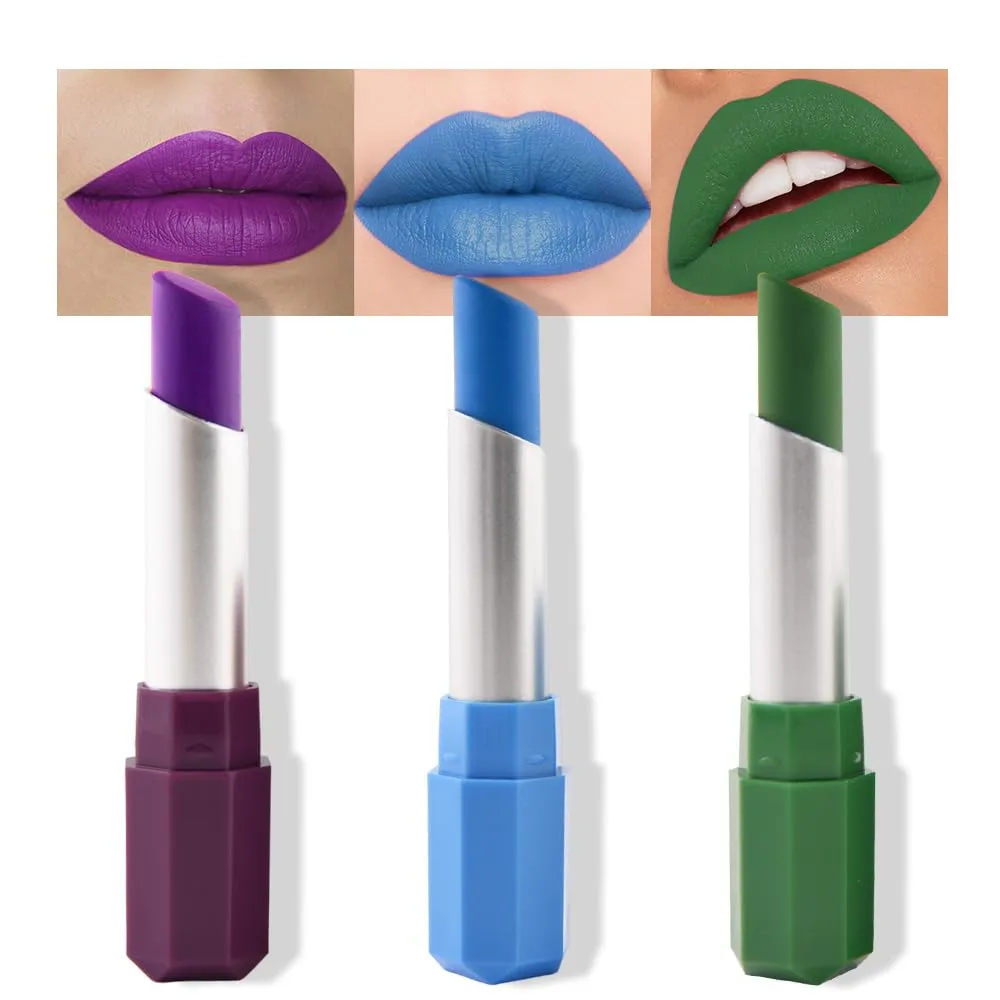 Kaely 3Pcs Matte Lipstick Kit for Women, Pigmented Lip Gloss Stain Long Lasting Waterproof, Halloween Face & Body Paint Stick for Birthday Party Clown Goth Makeup Set, Vegan & Cruelty-Free 12+16+20