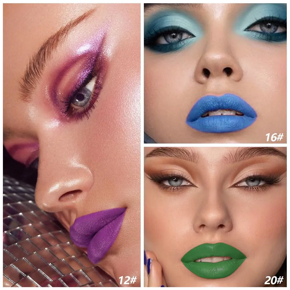 Kaely 3Pcs Matte Lipstick Kit for Women, Pigmented Lip Gloss Stain Long Lasting Waterproof, Halloween Face & Body Paint Stick for Birthday Party Clown Goth Makeup Set, Vegan & Cruelty-Free 12+16+20