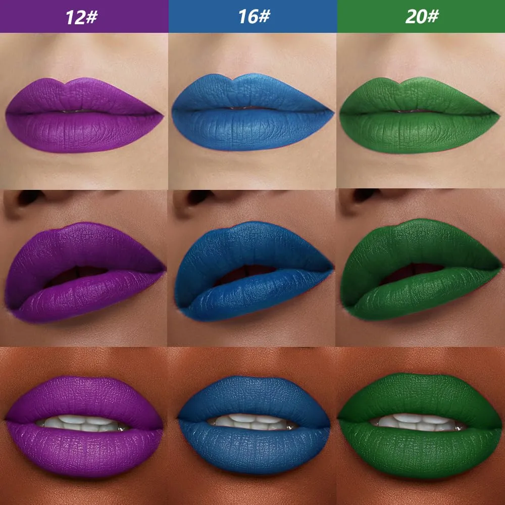 Kaely 3Pcs Matte Lipstick Kit for Women, Pigmented Lip Gloss Stain Long Lasting Waterproof, Halloween Face & Body Paint Stick for Birthday Party Clown Goth Makeup Set, Vegan & Cruelty-Free 12+16+20