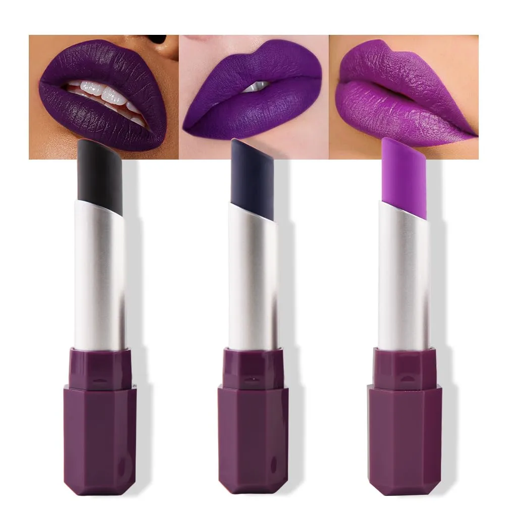 Kaely 3Pcs Matte Lipstick Kit for Women, Pigmented Lip Gloss Stain Long Lasting Waterproof, Halloween Face & Body Paint Stick for Birthday Party Clown Goth Makeup Set, Vegan & Cruelty-Free 07+08+13
