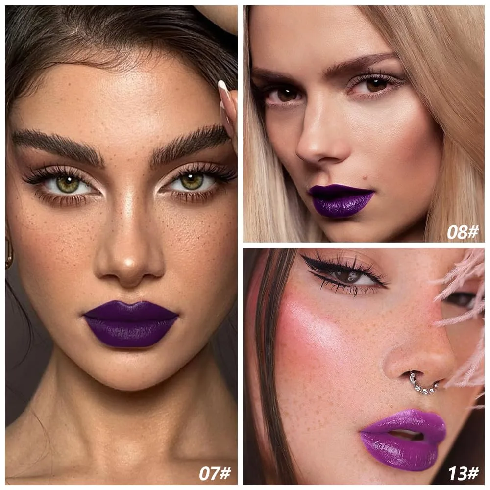 Kaely 3Pcs Matte Lipstick Kit for Women, Pigmented Lip Gloss Stain Long Lasting Waterproof, Halloween Face & Body Paint Stick for Birthday Party Clown Goth Makeup Set, Vegan & Cruelty-Free 07+08+13