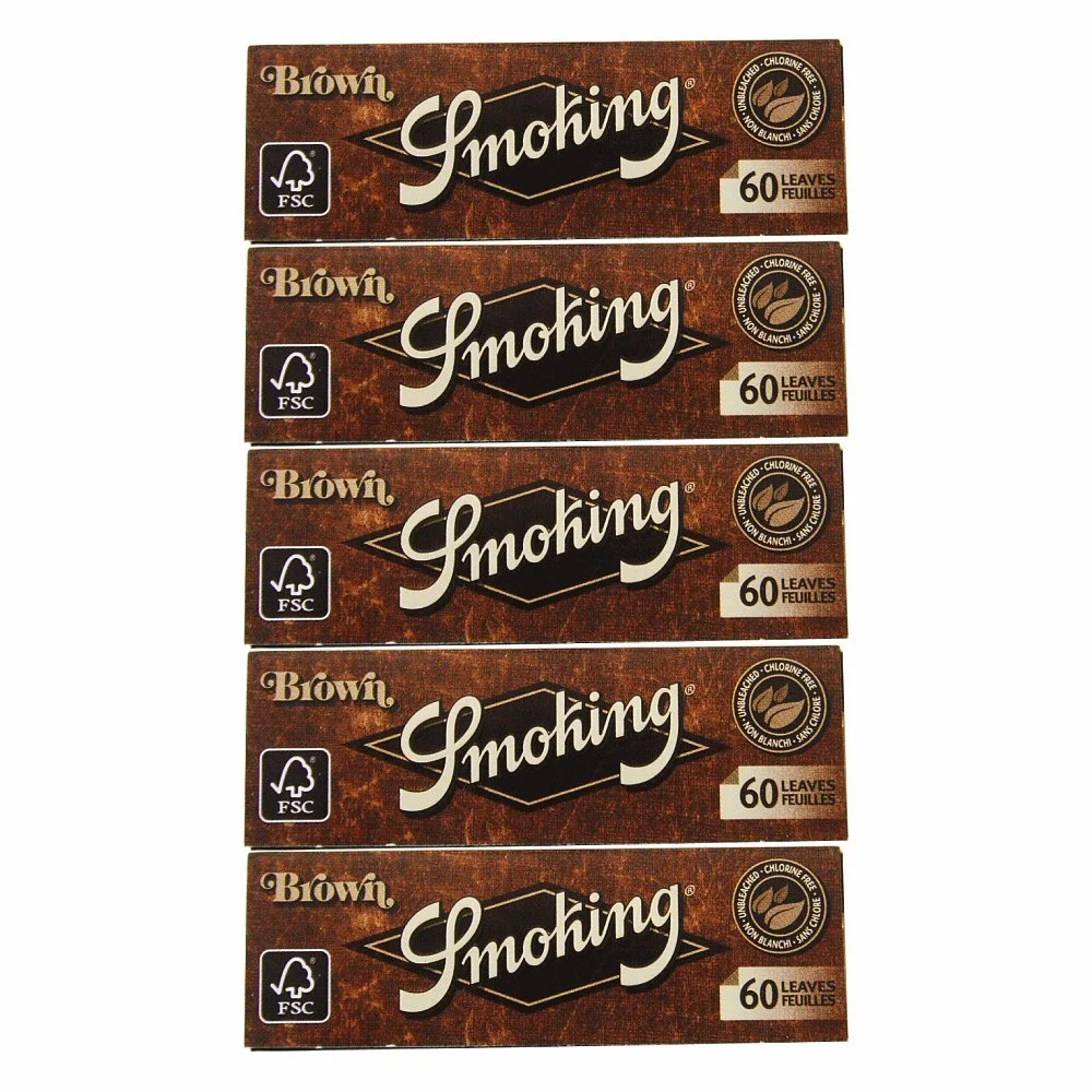 Smoking - Brown Unbleached Ultra Thin Single Wide Rolling Papers - 5 Booklets with 60 Leaves per Booklet
