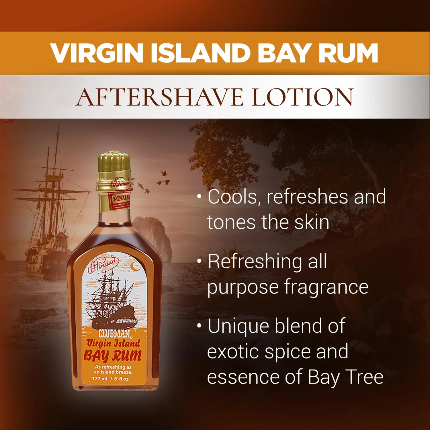 Clubman Pinaud Virgin Island Bay Rum After Shave Cologne & Fragrance, 6 oz