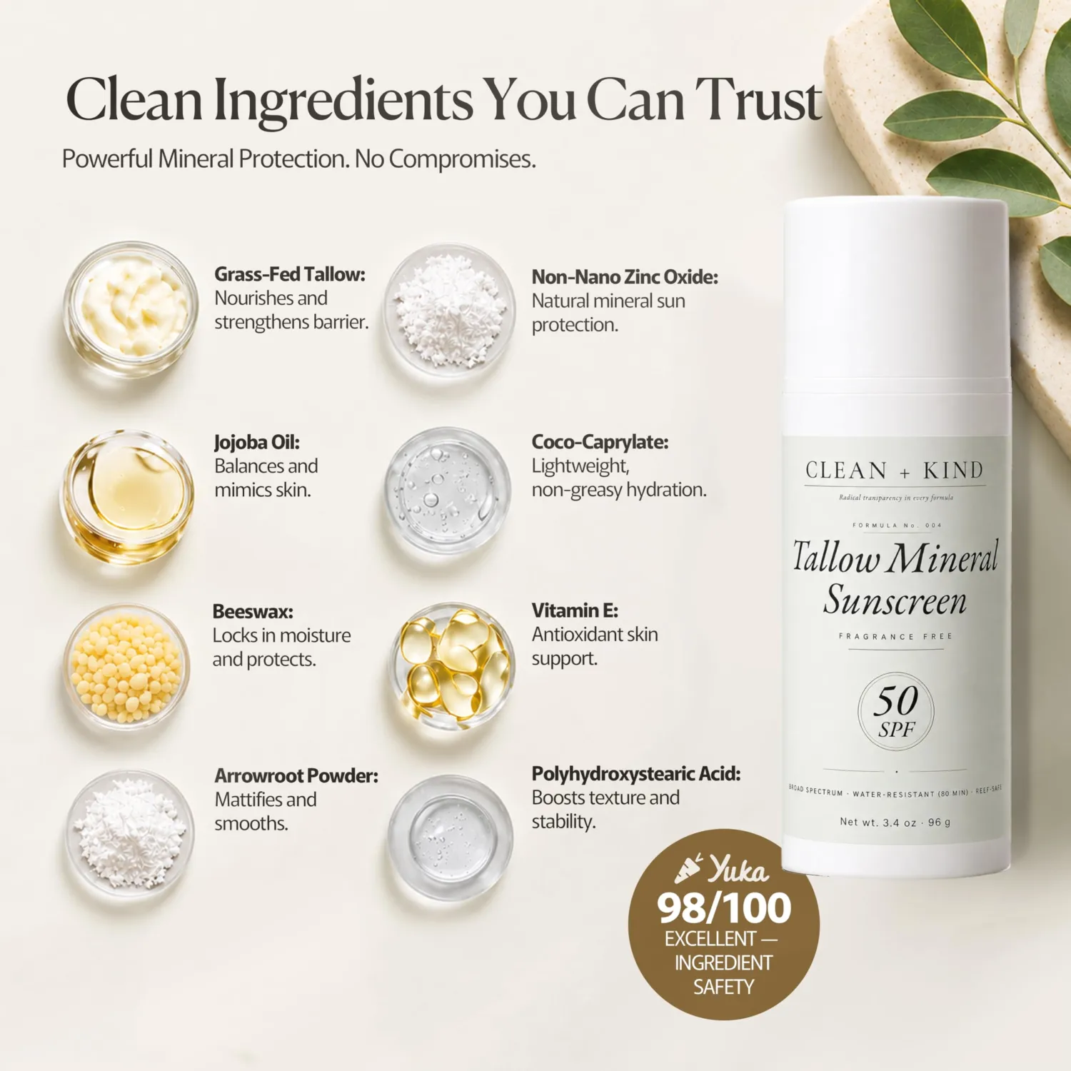 Organic Beef Tallow Sunscreen SPF 50 Zinc Oxide Unscented