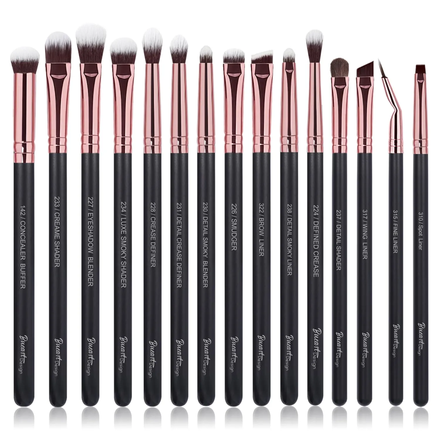 Bueart Design 15Pcs Professional Eye shadow brush set (Rose Gold & Black)