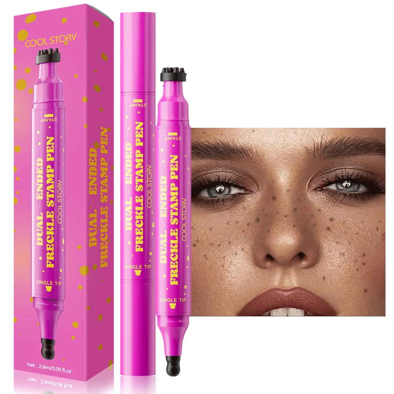 Dual-Ended Freckle Stamp Pen, Faux Freckles Makeup with Round Sponge Tip & Multi-Point Stamp, Waterproof Long Lasting Natural Freckle Pen for Beauty Marks, Face Makeup (03# Deep Espresso)
