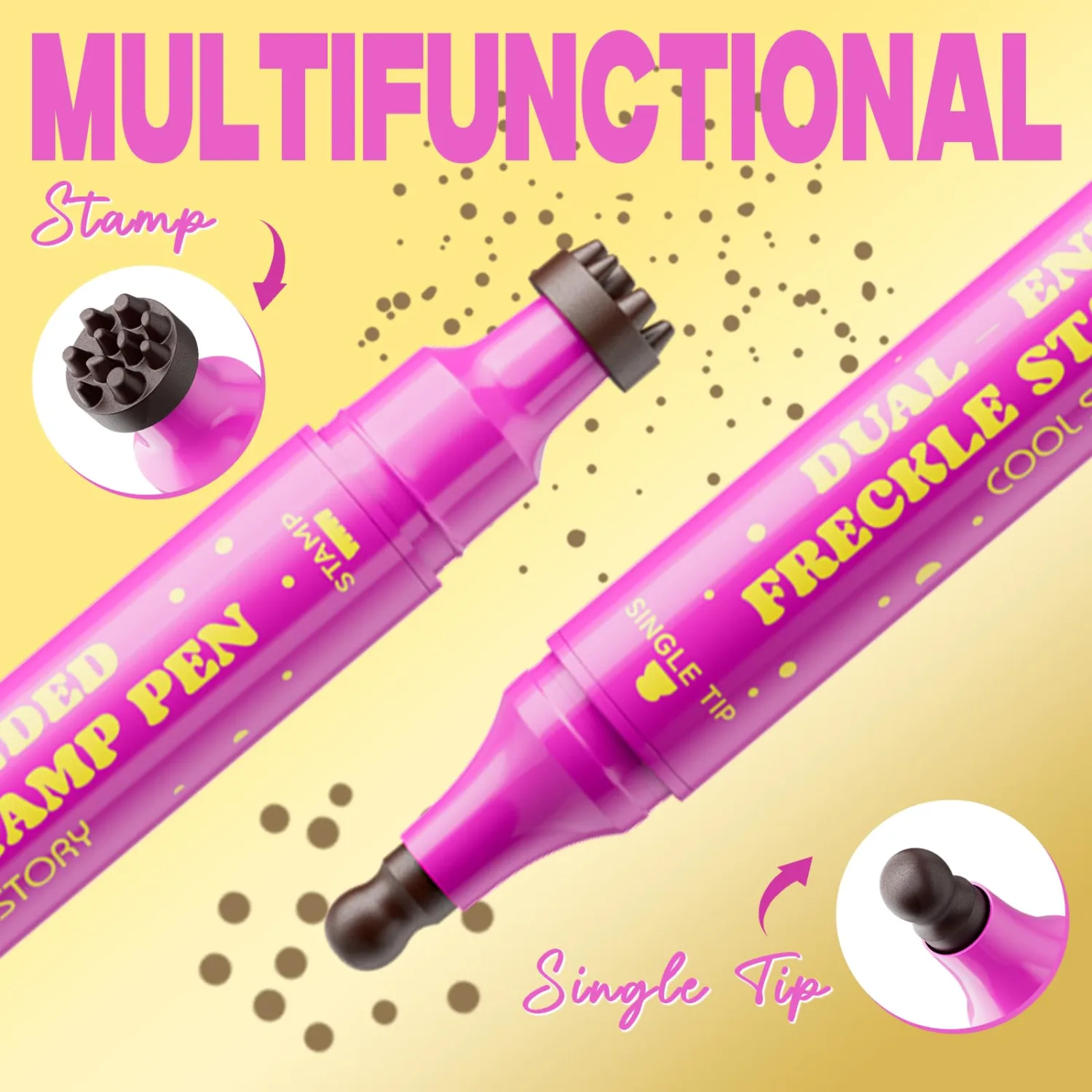 Dual-Ended Freckle Stamp Pen, Faux Freckles Makeup with Round Sponge Tip & Multi-Point Stamp, Waterproof Long Lasting Natural Freckle Pen for Beauty Marks, Face Makeup (03# Deep Espresso)