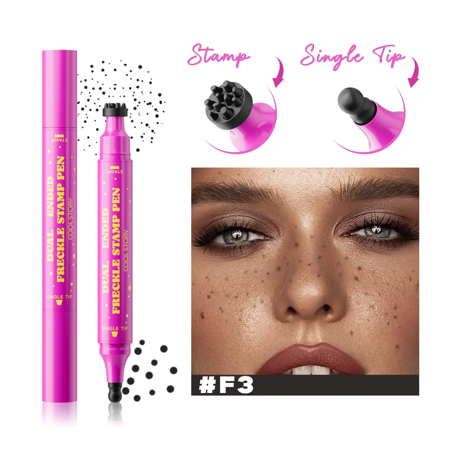 Dual-Ended Freckle Stamp Pen, Faux Freckles Makeup with Round Sponge Tip & Multi-Point Stamp, Waterproof Long Lasting Natural Freckle Pen for Beauty Marks, Face Makeup (03# Deep Espresso)