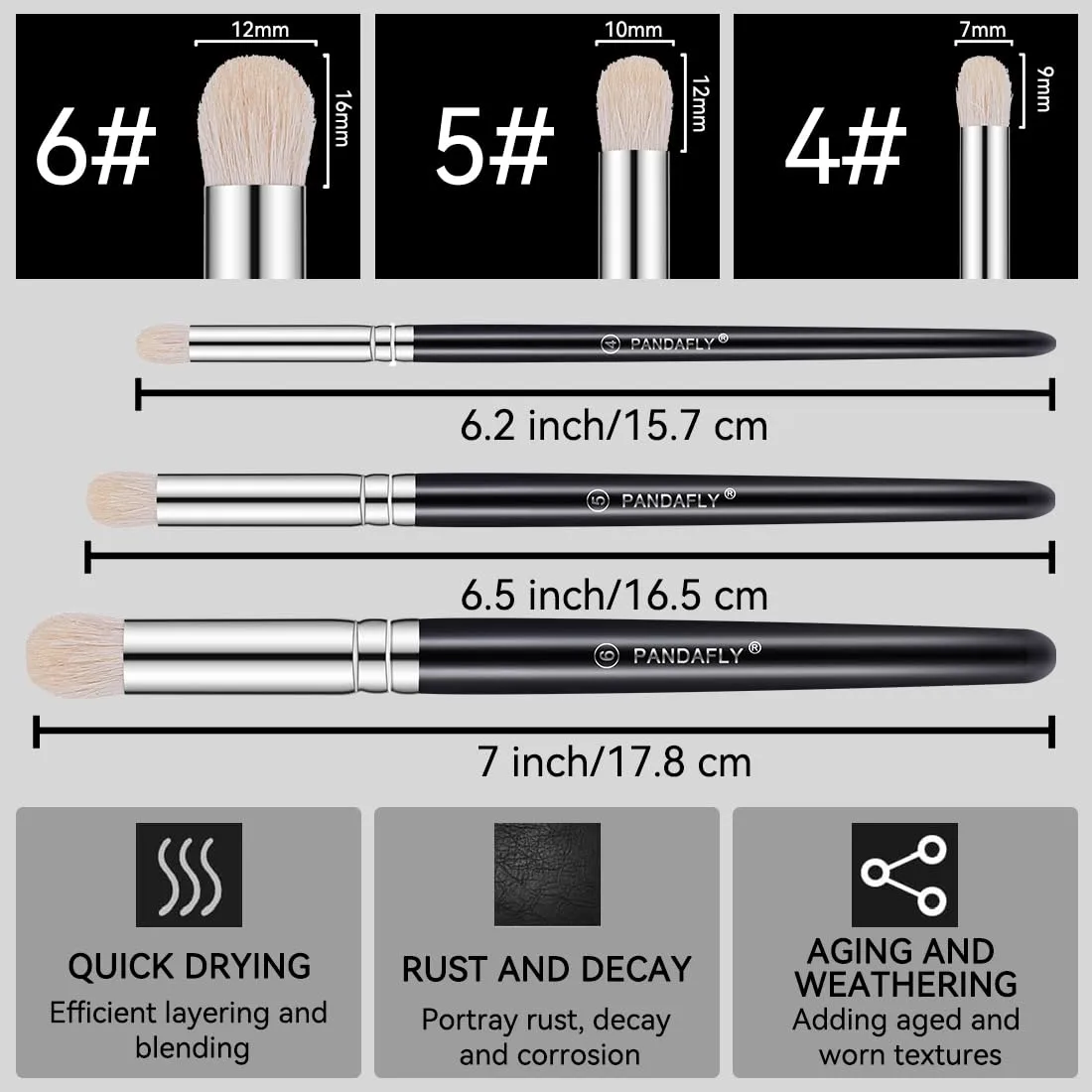 PANDAFLY Drybrush Set, 3 Sizes Hobby Detail Paint Brush Set
