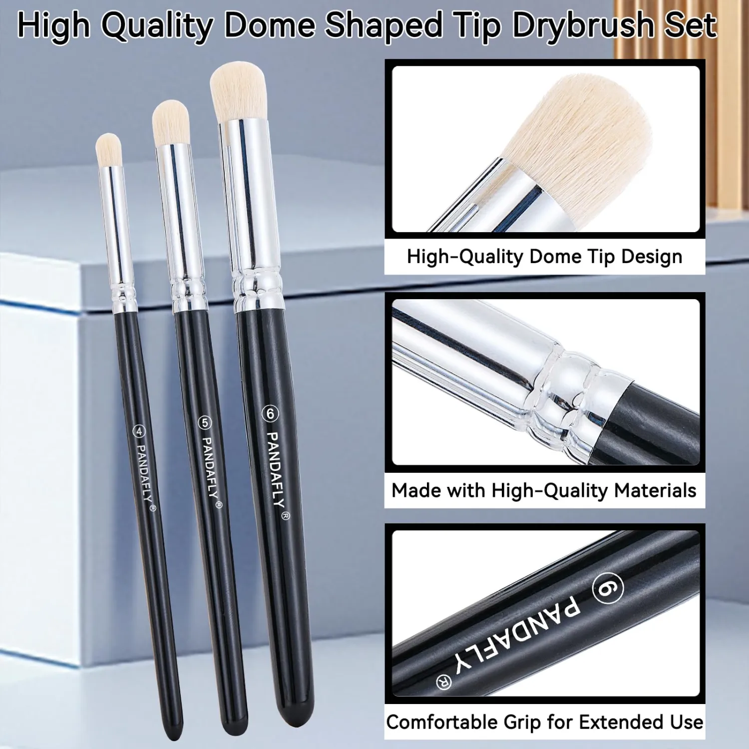 PANDAFLY Drybrush Set, 3 Sizes Hobby Detail Paint Brush Set
