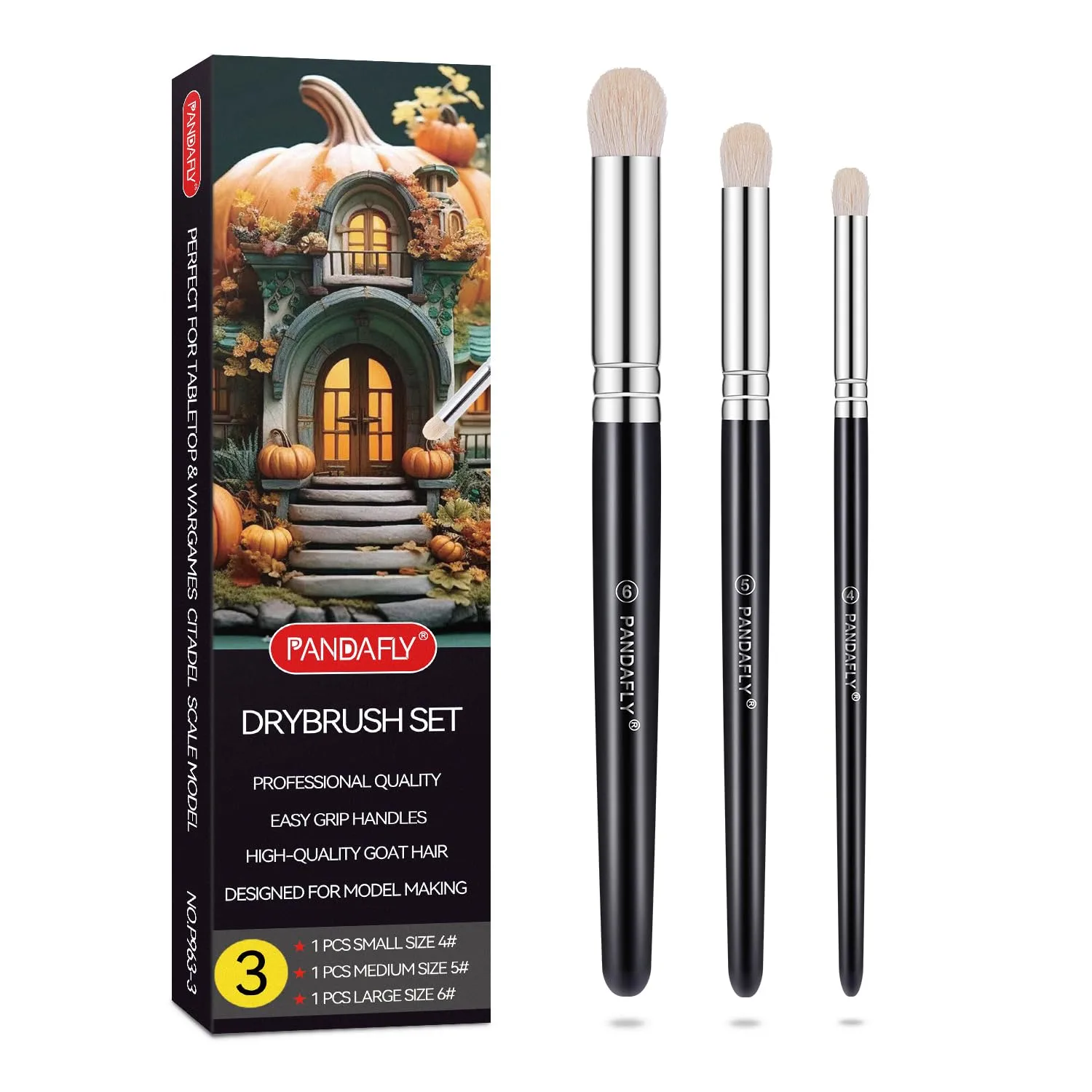 PANDAFLY Drybrush Set, 3 Sizes Hobby Detail Paint Brush Set