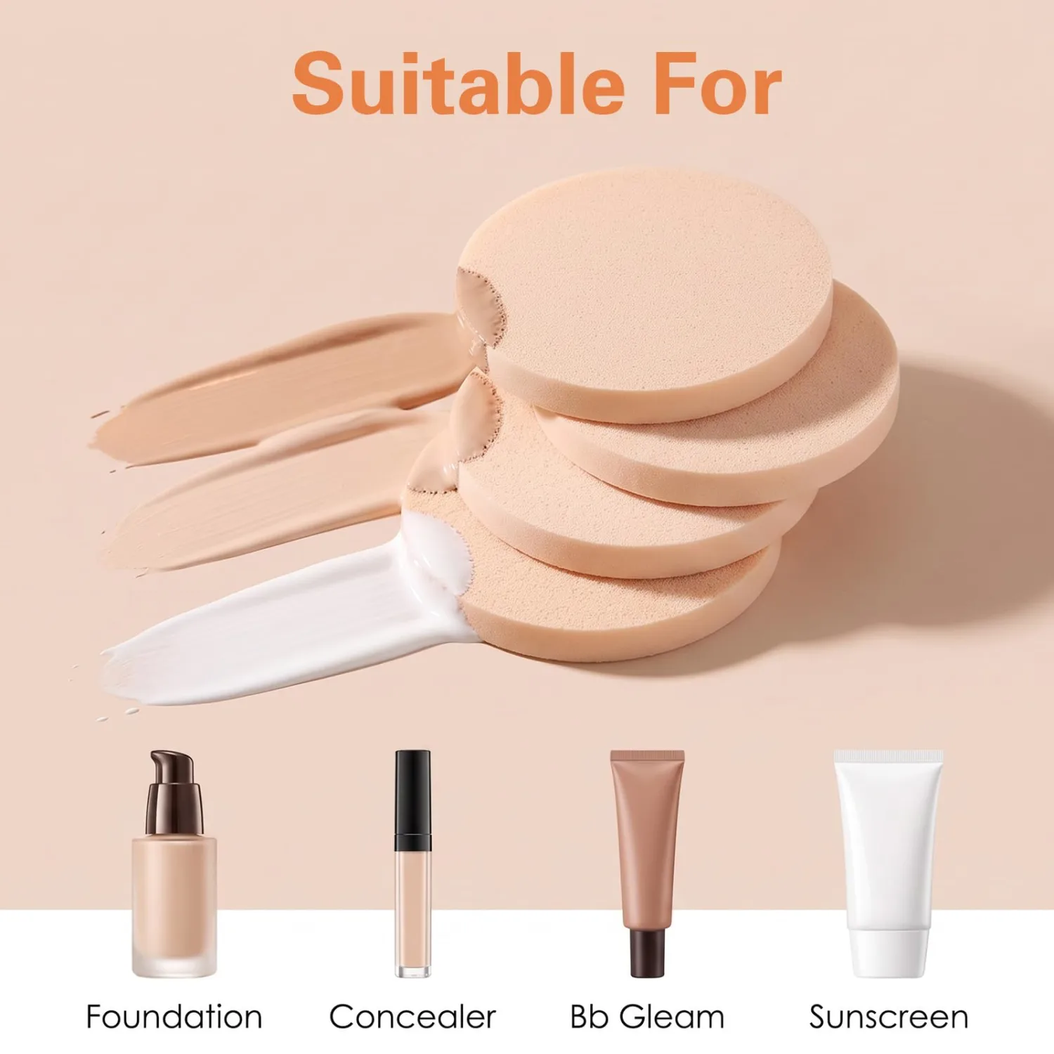 4 Pcs Round Makeup Sponge Make Up Pads for Foundation Face Sponge
