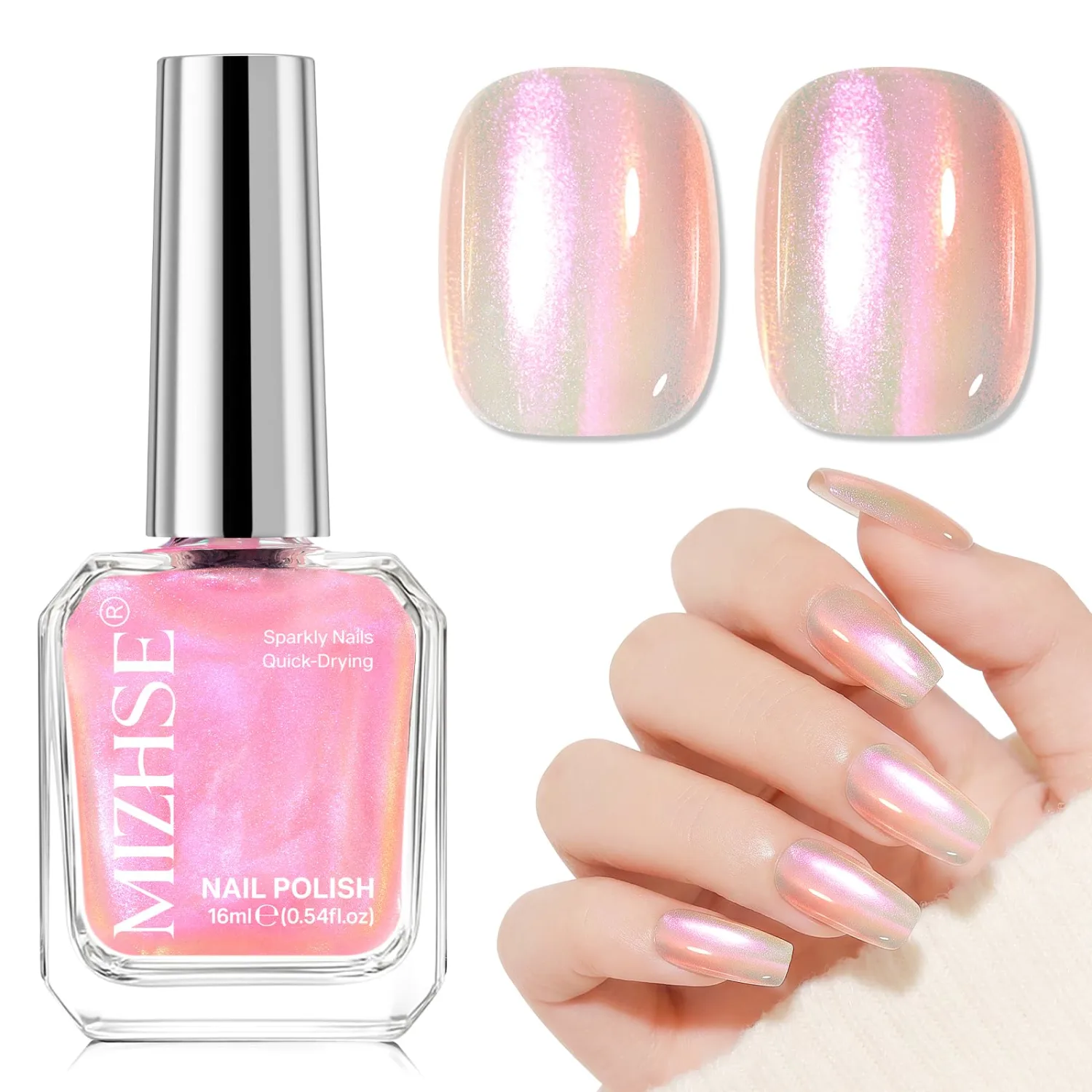 MIZHSE Iridescent Light Pink Nail Polish, Quick Dry Pearl Nail Polish