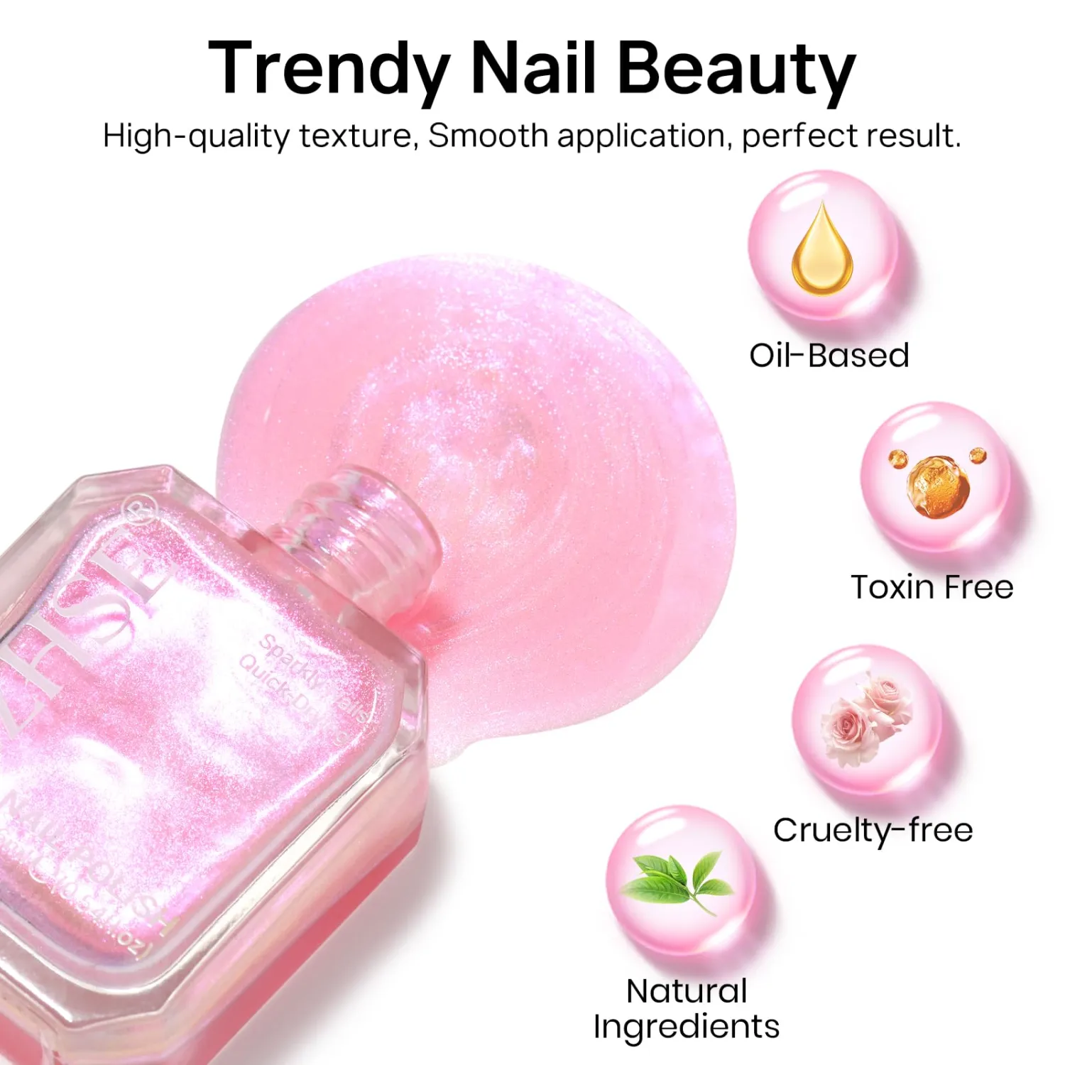 MIZHSE Iridescent Light Pink Nail Polish, Quick Dry Pearl Nail Polish