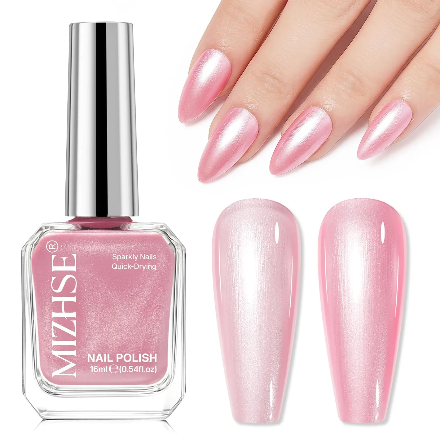 MIZHSE Pearl Light Pink Scented Nail Polish, Quick Dry High Shine Finish