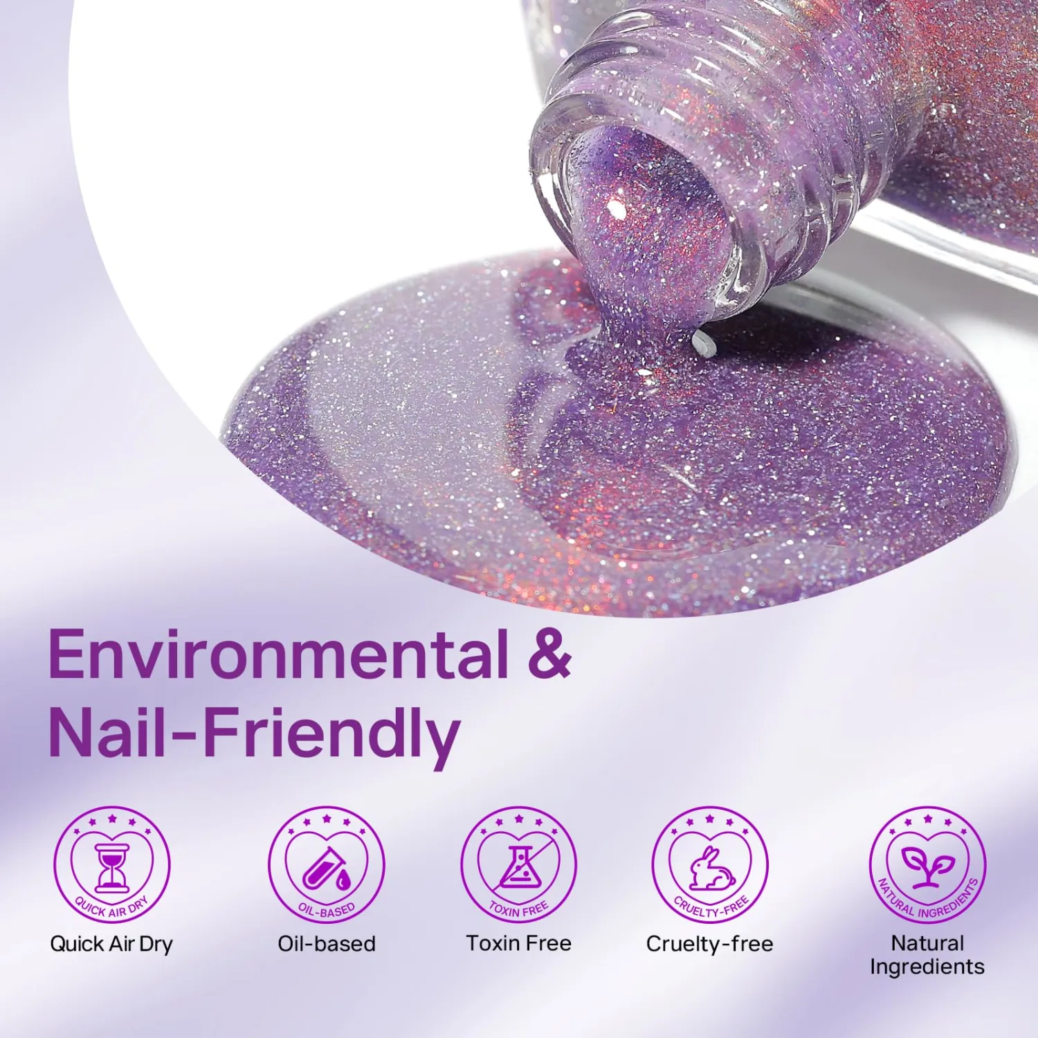 MIZHSE Reflective Glitter Nail Polish Quick Dry, Shimmer Purple Nail Polish