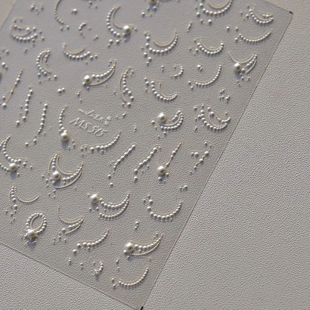 5D Embossed Nail Stickers, Premium Salon-Quality Self-Adhesive 3D Nail Art Decals, Refined Classic Designs for Easy DIY Manicure (Pearl White)