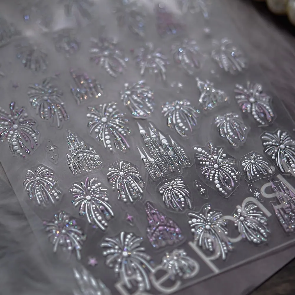 5D Embossed Nail Stickers, Premium Salon-Quality Self-Adhesive 3D Nail Art Decals, Refined Classic Designs for Easy DIY Manicure (Fireworks)