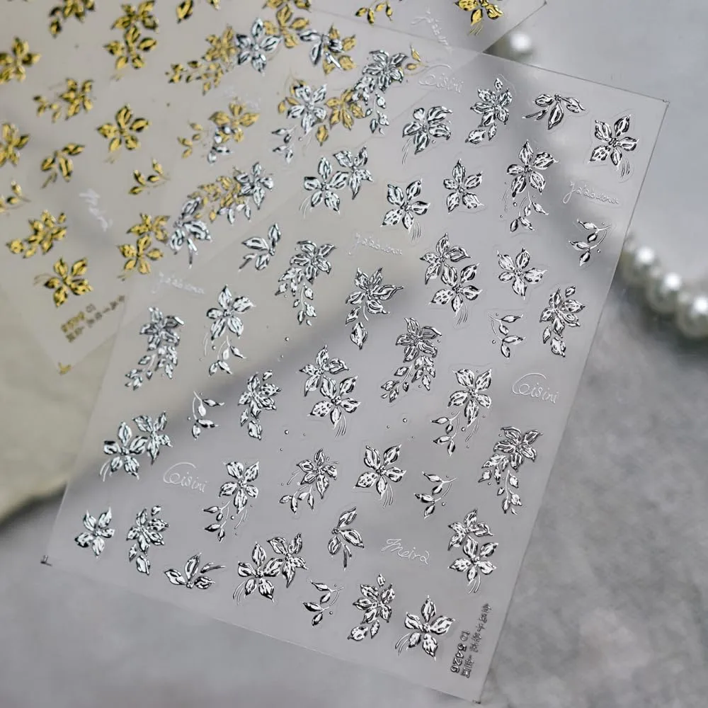 5D Embossed Nail Stickers, Premium Salon-Quality Self-Adhesive 3D Nail Art Decals, Refined Classic Designs for Easy DIY Manicure (Frosted Vine)