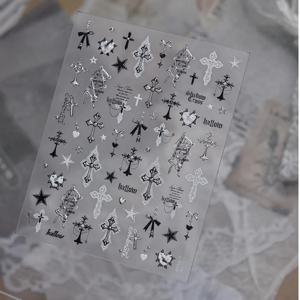 5D Embossed Nail Stickers, Premium Salon-Quality Self-Adhesive 3D Nail Art Decals, Refined Classic Designs for Easy DIY Manicure (Gothic Cross)