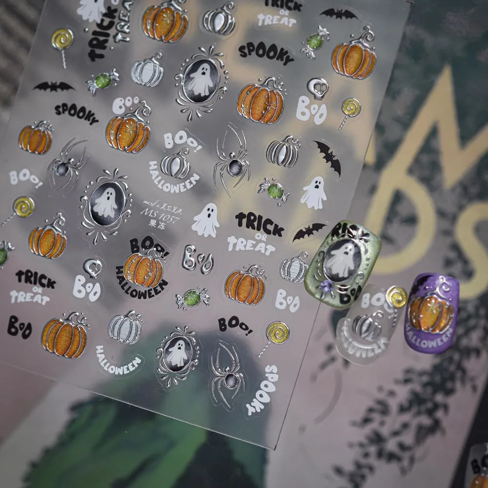 5D Embossed Nail Stickers, Premium Salon-Quality Self-Adhesive 3D Nail Art Decals, Refined Classic Designs for Easy DIY Manicure (Halloween)