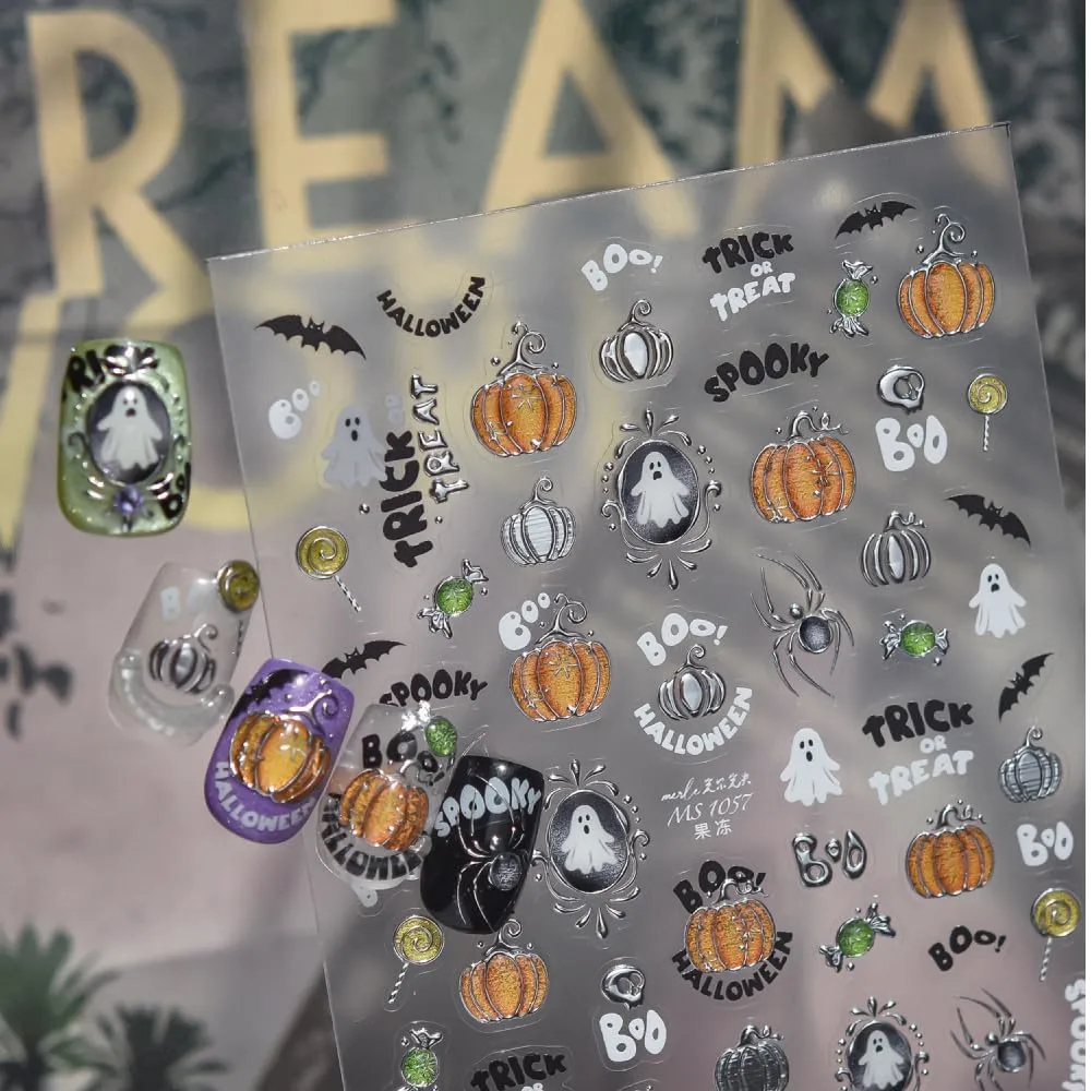 5D Embossed Nail Stickers, Premium Salon-Quality Self-Adhesive 3D Nail Art Decals, Refined Classic Designs for Easy DIY Manicure (Halloween)